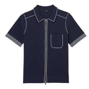 REISS Bruno Navy Sleeve-Trim Half-Zip Polo Shirt